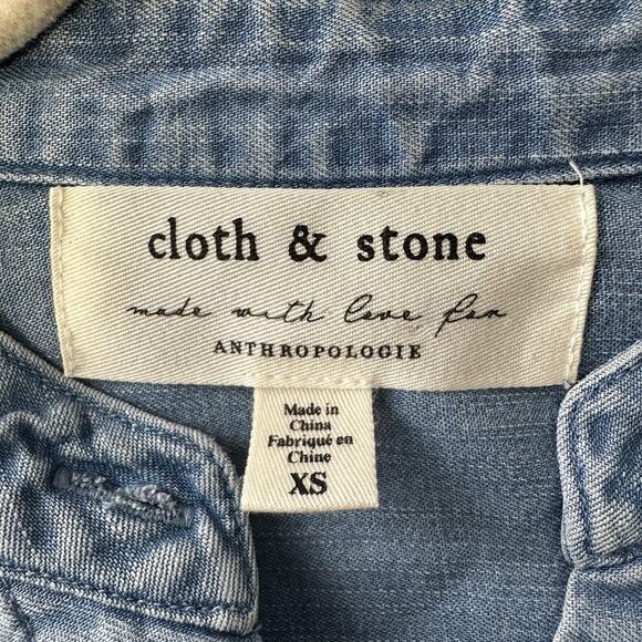 Cloth & Stone Womens Button Up Chambray Shirt Size XS Anthropologie Western - Picture 4 of 6